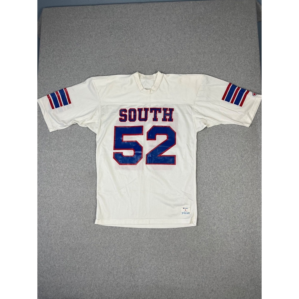 Vintage Champion Football Jersey Mens L White Red Blue Mesh 80s-90s South USA